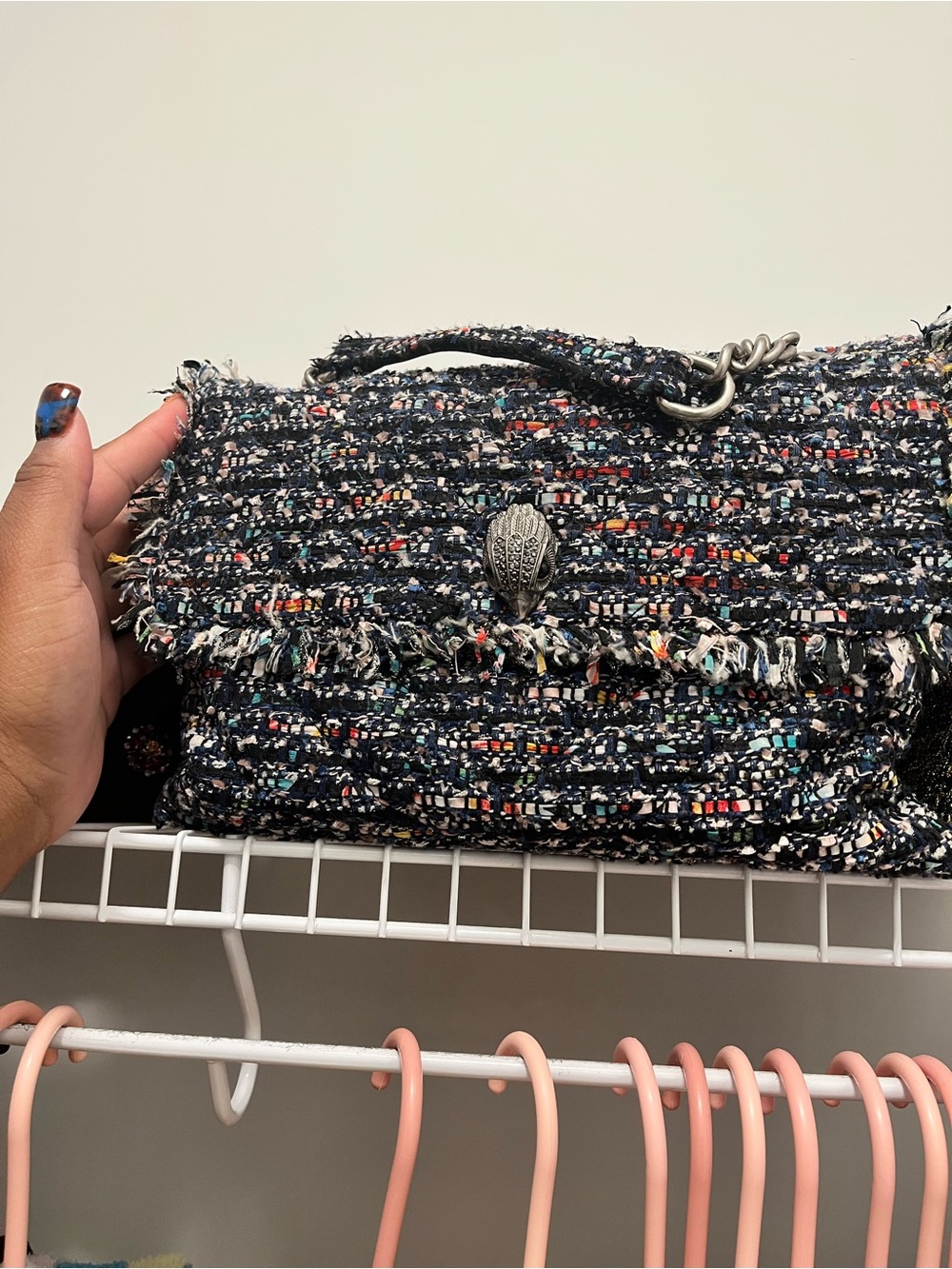 Kurt Geiger Large Classic Tweed Shoulder Bag in Black Multicolor